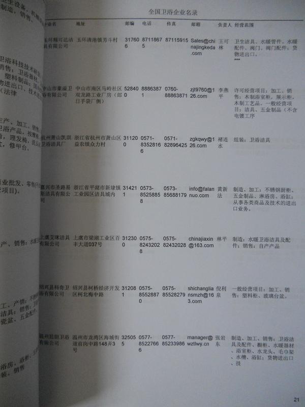 中國(guó)衛(wèi)浴企業(yè)黃頁(yè)可開(kāi)展精準(zhǔn)營(yíng)銷(xiāo)，電話營(yíng)銷(xiāo)、郵件營(yíng)銷(xiāo)、傳真營(yíng)銷(xiāo)等等多管齊下，圓您銷(xiāo)售冠軍夢(mèng)