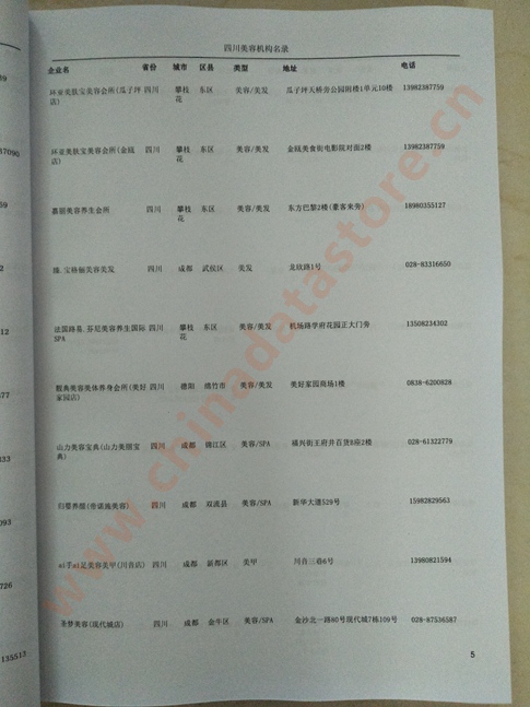 四川美容機(jī)構(gòu)企業(yè)黃頁(yè)收錄了最新的四川美容機(jī)構(gòu)企業(yè)名單，具有極高的營(yíng)銷價(jià)值，實(shí)實(shí)在在提高銷售業(yè)績(jī)